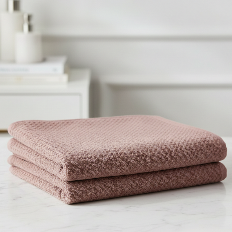 Pink Towels on Marble Surface