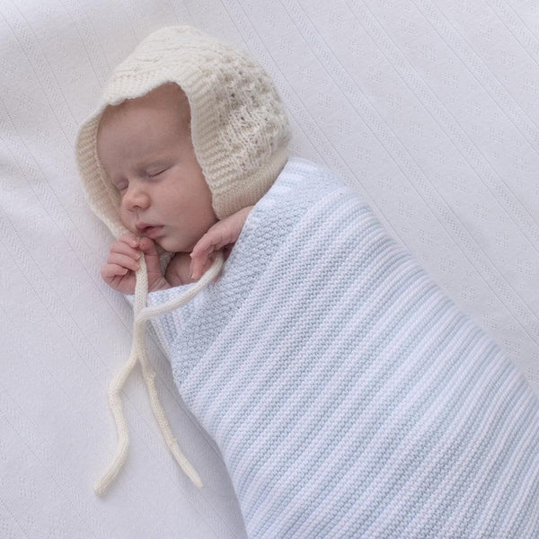 The Living Textiles - Knit Stripe Blanket Blue and White - Twostreetsover