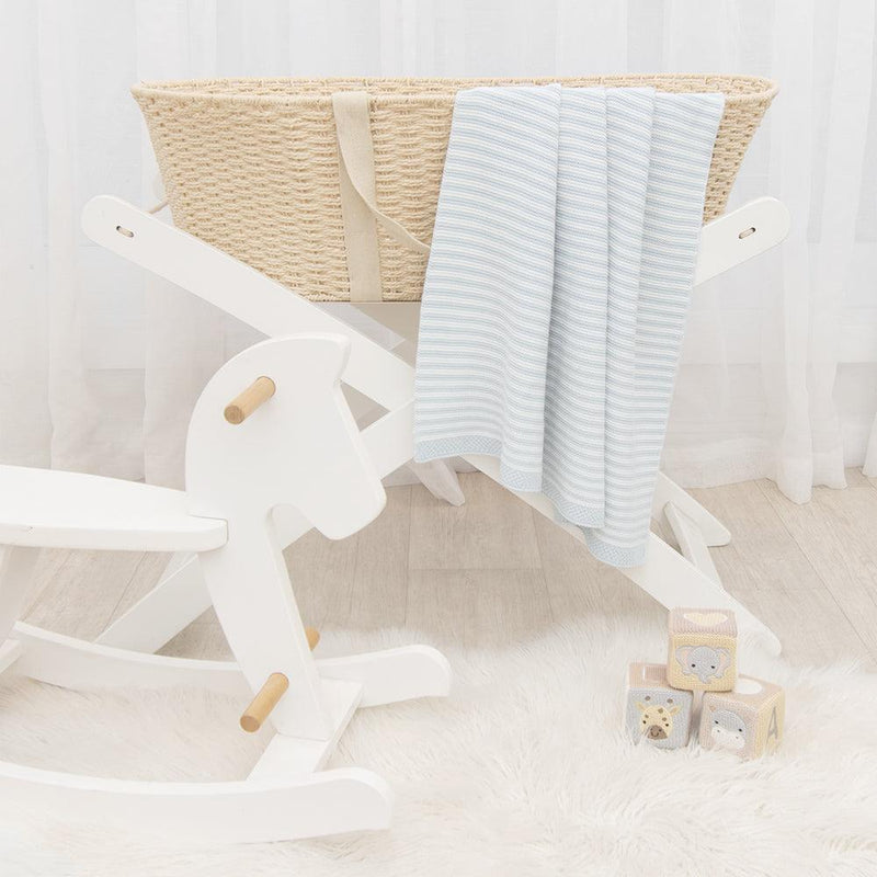 The Living Textiles - Knit Stripe Blanket Blue and White - Twostreetsover