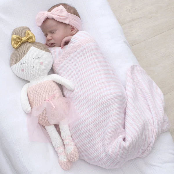 The Living Textiles - Knit Stripe Blanket Blush and White - Twostreetsover