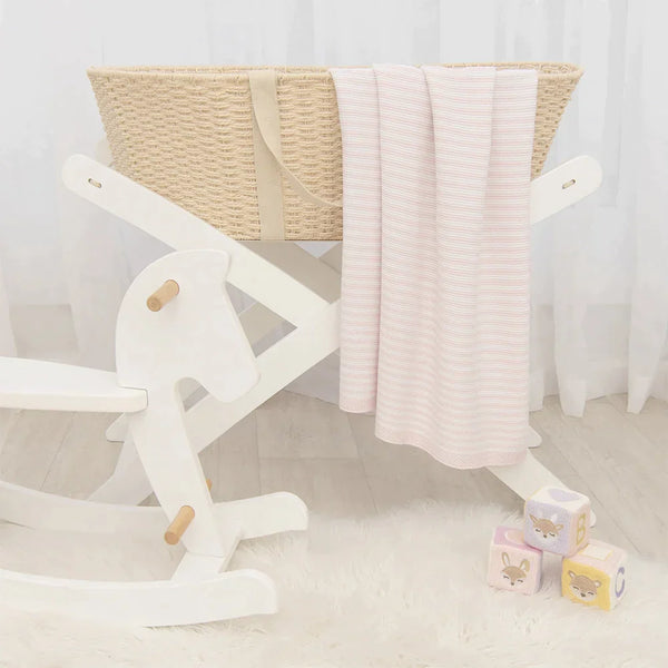 The Living Textiles - Knit Stripe Blanket Blush and White - Twostreetsover