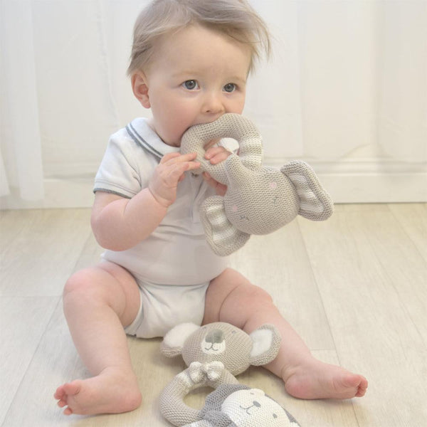 The Living Textiles - Knitted Rattle Eli the Elephant - Twostreetsover