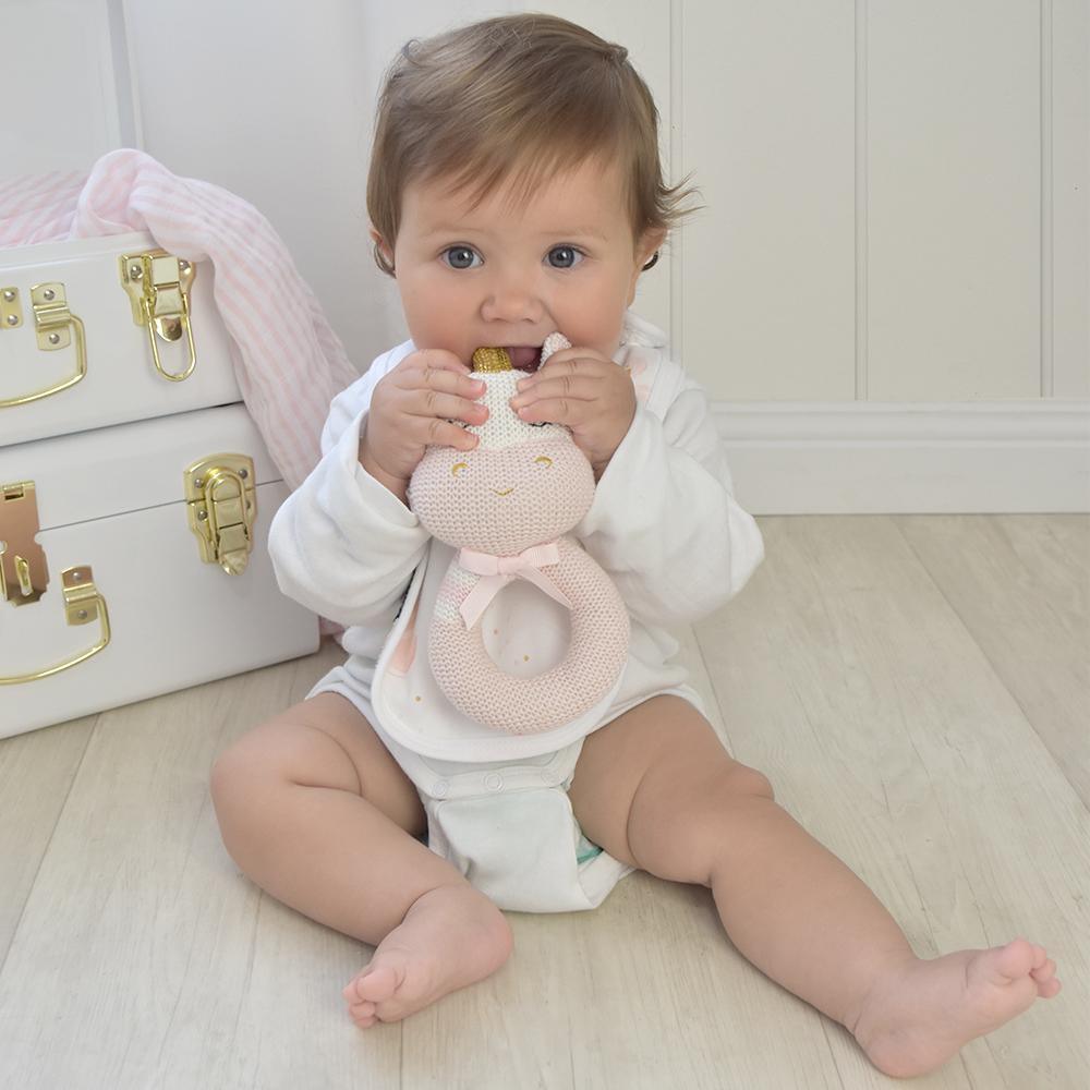 The Living Textiles Knitted Rattle Kenzie Unicorn Two Streets Over