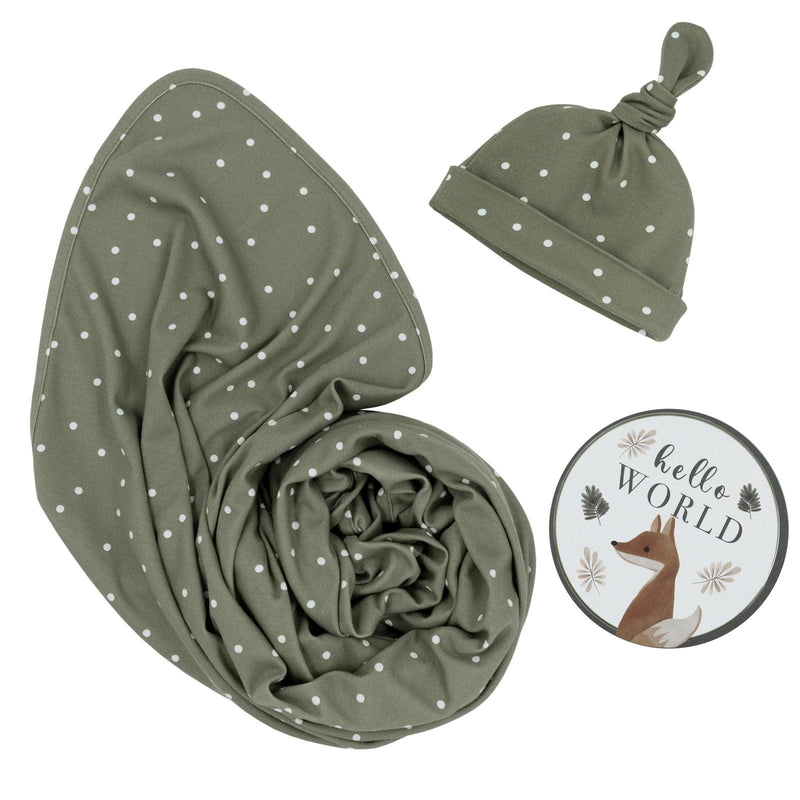 The Living Textiles - Newborn Gift Set Olive spots - Twostreetsover